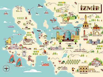 Izmir Map Illustration design guide icon illustration izmir line map tourist travel turkey vector