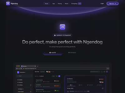 Ngendog - Landing page for Management SaaS AI ai ai landing page ai tools ai website dark homepage landing page management marketing design modern saas homepage saas landing page saas web design saas website startup website to do list web web design web marketing website