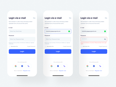 Login Flow - Mobile App Design 💬 app app design design designs error screen forgot password input field ios app login login flow login screen mobile app otp password register now responsive sign in sign up signin ui