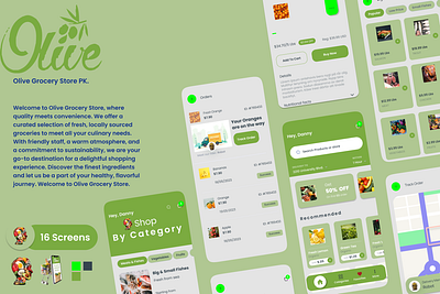 Olive Grocery Store app branding design graphic design illustration logo ui ux vector