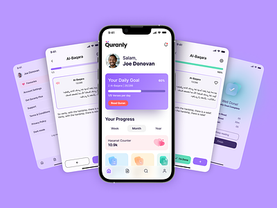 Quranly - Habit-building Quran App app collabify education illustration light minimal mobile muslim purple quran reading ui ux