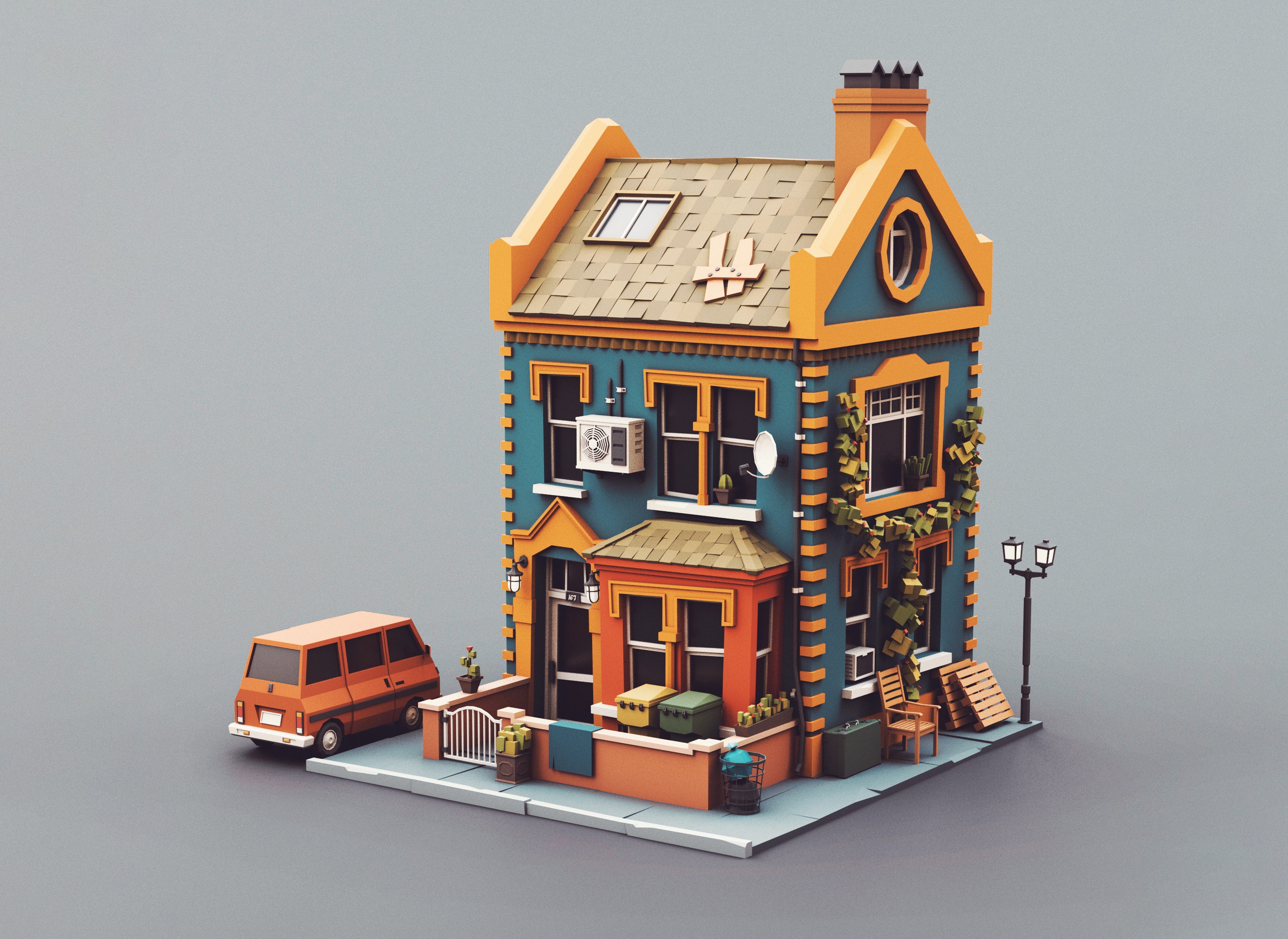 Low poly townhouse 04 car stylized van