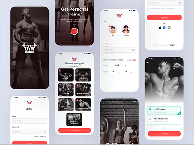 Gym Redesign App Screens 3d android app branding exercise gym logo onboarning redesign screen splash screen subscription ui ui design ux workout