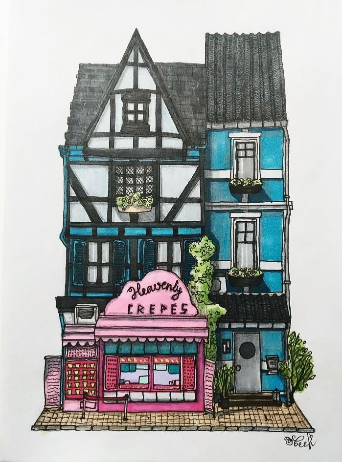 Heavenly crepes architecture art design illustration