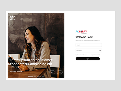 ADBERRY Log in Page branding clean design flat form icon illustration log in login logo material minimal ui ux vector web website welcome white