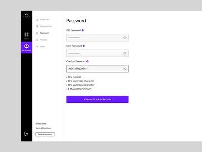 Vendor Admin Panel | Password change animation b2b blue clean dashboard forgot password form minimal minimalistic online password page password reset saas service ui ux vendor web web design white