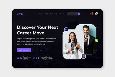 Jobseeker landing page 3d animation branding design designer figma graphic design illustration illustrator jobseekers jobwebsite landingpage logo photoshop ui uiux vector webhub websdesign website