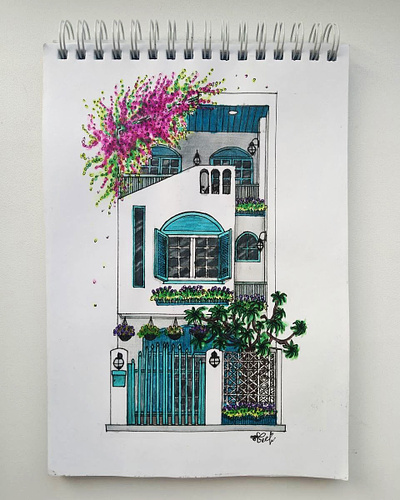 House “Blue Summer” architecture art design illustration