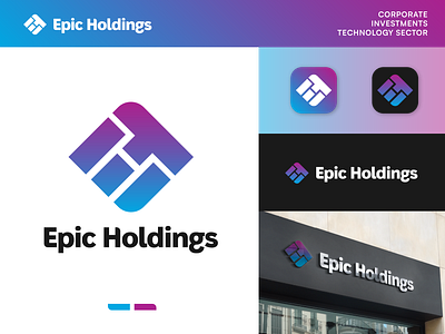 Epic Holdings logo design 2d brand branding clean corporate flat geomtric graphic design icon investments logo logomark minimal minimalist modern simple symbol technology type typography