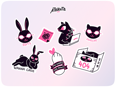 Atwinta Stickers art atwinta bunny cat character graphic design illustration sticker stickerpack vector