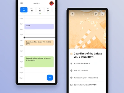 Calendar Screen UI book calendar calendly clean dailyui date design fab list meeting minimal movie movie time reminder schedule simple to do to do list ui ux