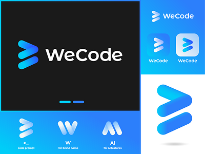 WeCode logo design 2d 3d app brand branding clean coding geometric logo logomark minimal minimalist modern programming simple symbol tech technology type typography