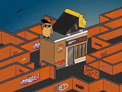 Frix Fritterie - Illustration art branding cool design fries glasses graffiry graphic graphic design illustration maze night open potatoe shop vector