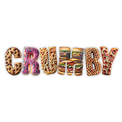 Crumby + Firefly adobe firefly ai ai art cheeseburger cookie crumby custom type donut food food art food letters food text french fries pizza realistic waffle