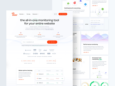 Oh Dear Homepage / All-in-one Website Monitoring (SaaS product) agency belgium branding design graphic design homepage illustration logo monitoring producthunt saas sketch typography ui ux vector web design webdesign website