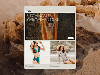 Sustainable Swimwear Store / Main Screen beach branding design digital eco interface landing page sand screen shop store sustainable swimwear ui uidesign ux uxdesign web design website