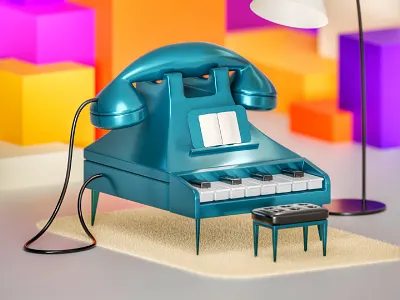 Telepiano 3d b3d blender blender 3d cgi design graphic design illustration installation installation art isometric minimal piano retro simplified telephone