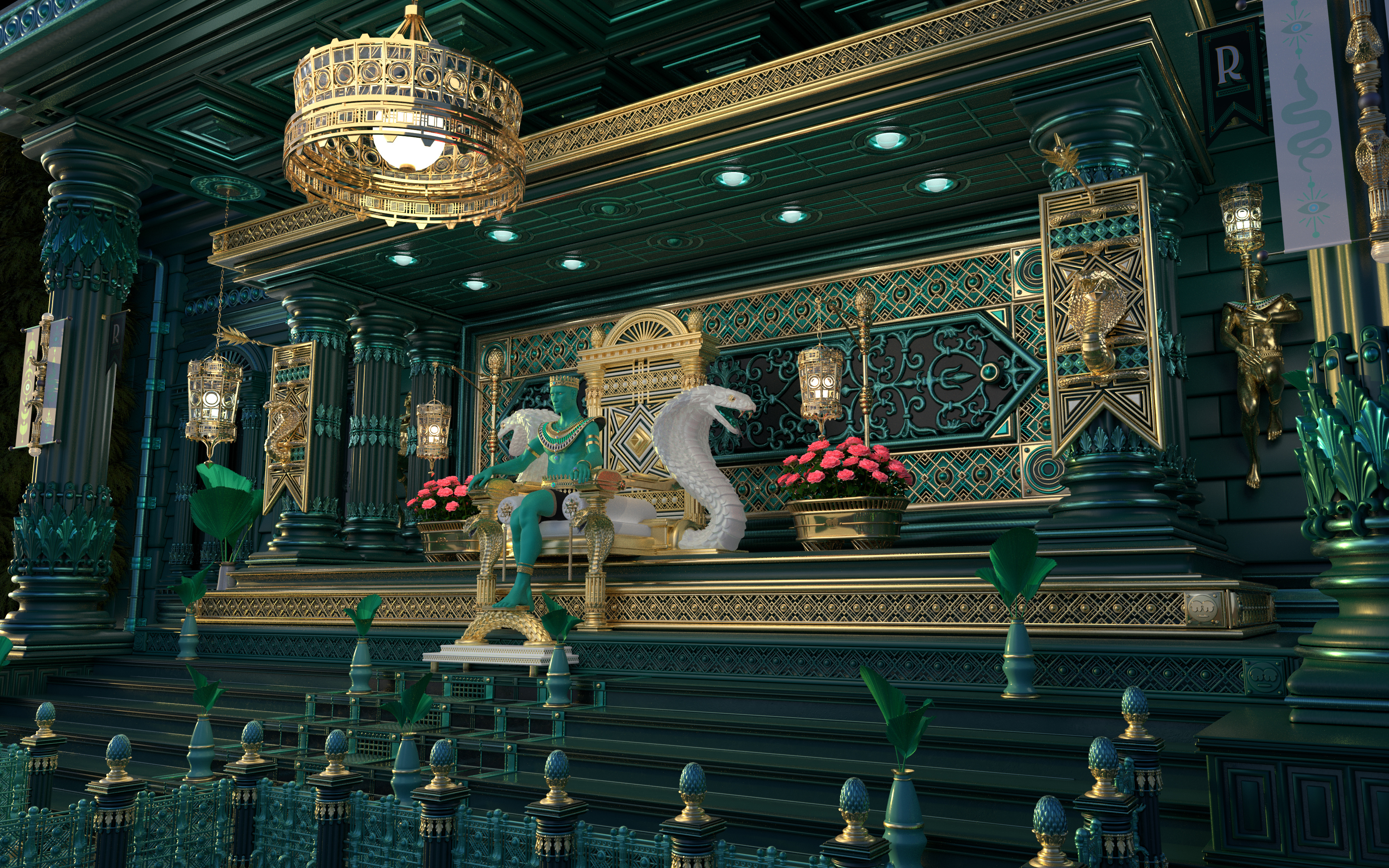 The Republic - ( Snake King Thrown ) B 3d architecture art c4d character cinema cinematic clean columns design emperor flags flowers graphic graphic design illustration logo snake thrown vector