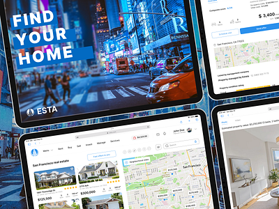 Esta - ui design web app, real estate | 💛💙 design design. e commerce ecom figma landing landing page mobile app real estate real estate app real estate web rent tablet ui ui design uiux ux web web app