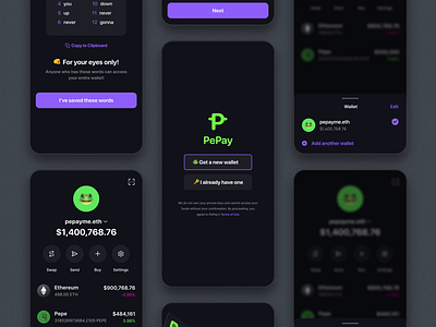 PePay | Crypto Wallet Mobile App bitcoin blockchain crypto app crypto trading crypto wallet cryptocurrency finance financial app fintech investing mobile app mobile banking mobile design mobile ui mobile ui designer mockup pepe trading ui ux