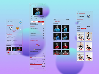 Coaching Mobile App Design (featuring Glassmorphism) backgrounds cards coaching designs fitness football glassmorphism goal ios manchester united players screens soccer sports ui ux