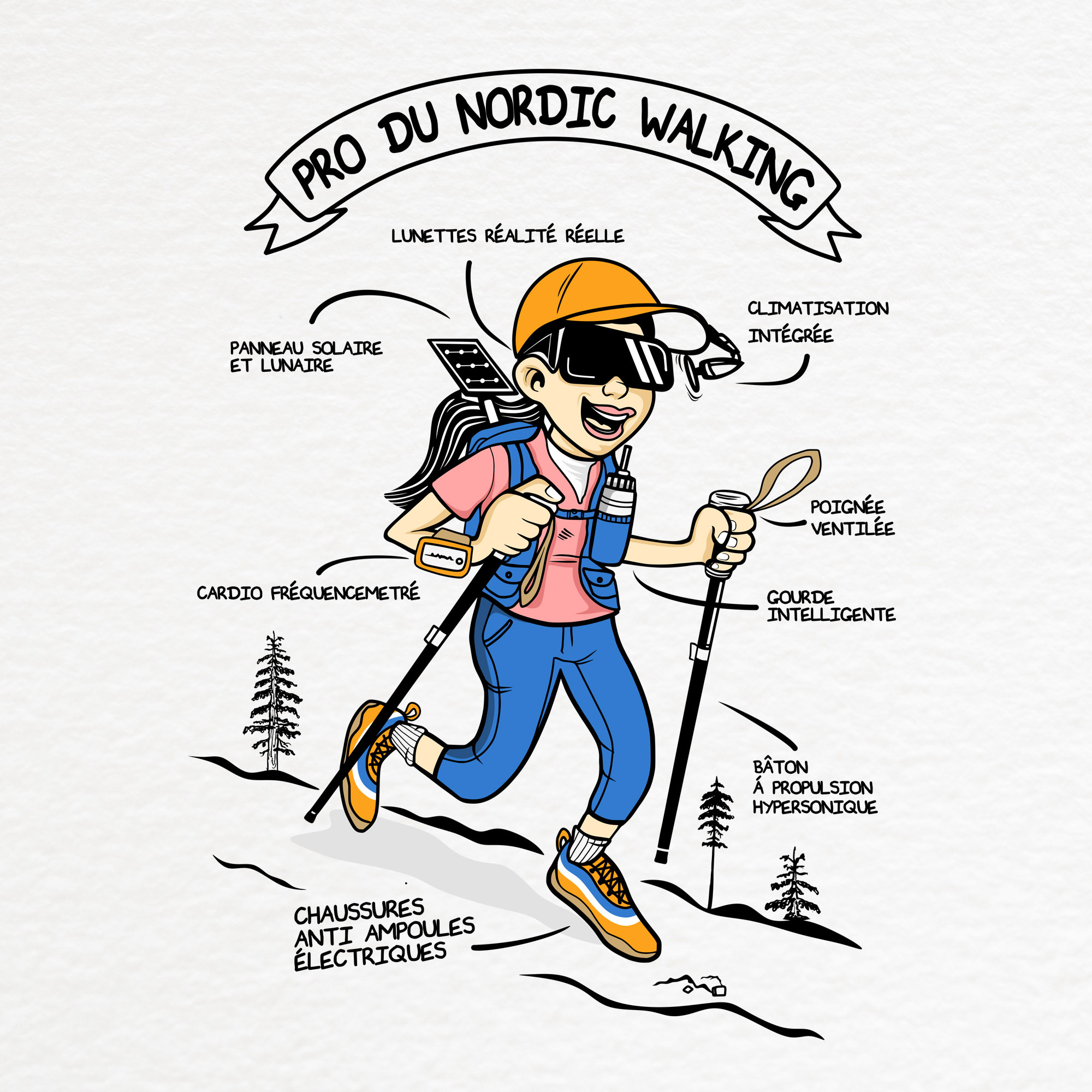 Marche nordique humour adventure beautiful font branding design funny graphic design holiday humour illustration logo nordique nordique humour shirt sport summer t shirt tourism typography ui vector