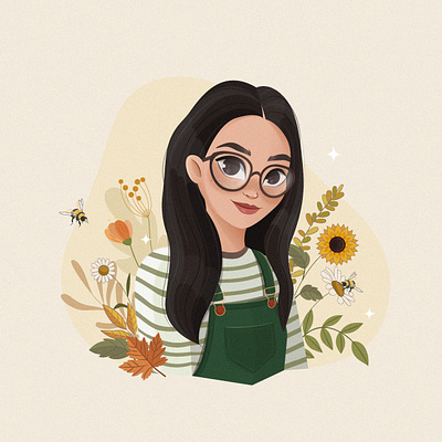 It's me 2d cartoon character characterart colors drawing flowers girl graphic design illustration pattern self-portrait sketch vector