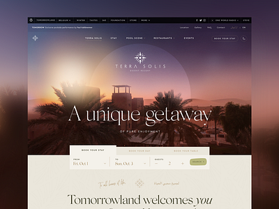 Terra Solis Homepage - A Desert Destination beige belgium branding design dubai graphic design homep homepage resort sunset terra solis tomorrowland typography ui ux web design webdesign website