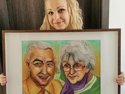 PORTAIT OF 60 YEARS TOGETHER anniversary gift drawing drawing by hands drawing faces family portait handmade illustration portrait portraits soft pastels