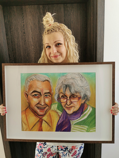 PORTAIT OF 60 YEARS TOGETHER anniversary gift drawing drawing by hands drawing faces family portait handmade illustration portrait portraits soft pastels