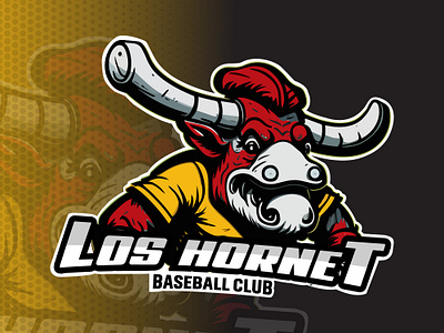 Mascot Logo of a baseball Club "Los Hornet" baseball logo e sports logo emblem logo gaming logo logo animation logo design logo of an ox mascot logo modern logo red sports logo yellow