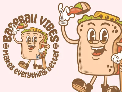 BASEBALL VIBES | MAKES EVERYTHING BETTER baseball branding cartoon character illustration clothing clothing design design illustration logo mascot retro cartoon retro mascot retro mascot illustration sport mascot tshirt design