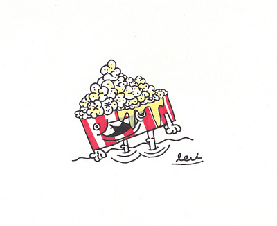 Enjoy the Show broken teeth butter cartoon character drawing dripping hand drawn illustration markers movie movie night popcorn smile striped stripes