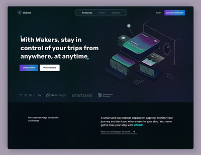 A landing page for Wakers app friend finder app landing page location tracker app location website locatore website mobile app website ui ui design waker website wakers app website website design