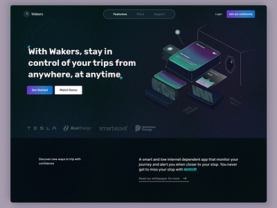 A landing page for Wakers app friend finder app landing page location tracker app location website locatore website mobile app website ui ui design waker website wakers app website website design
