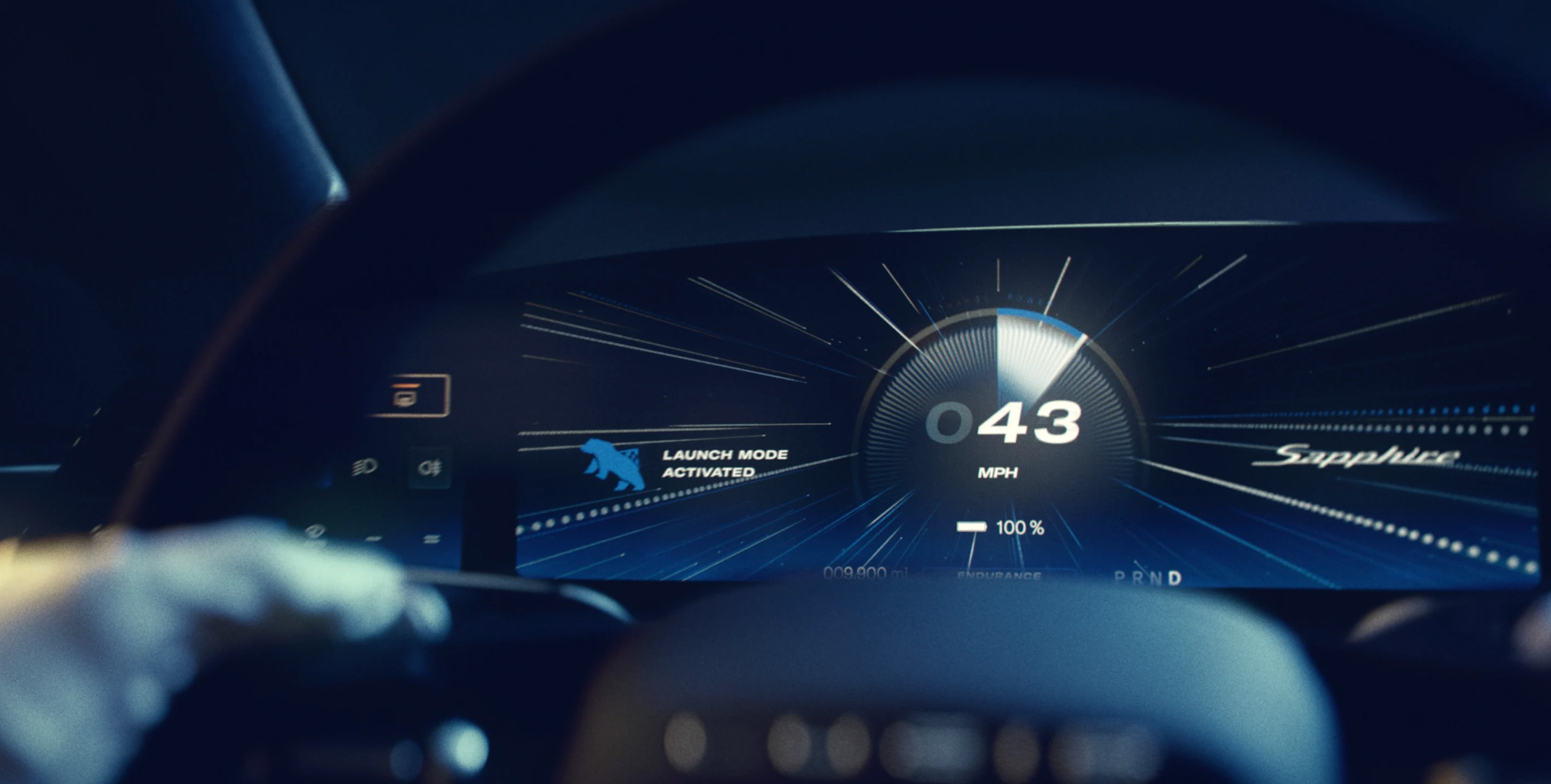Lucid Air Sapphire Instrument Cluster UI auto automotive california cars clean design future instrument cluster lucid lucid air minimal modern racing space speed speedometer ui