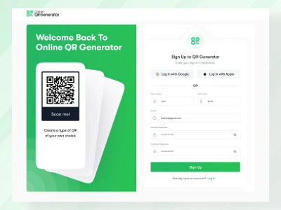 Online QR Generator: Sign Up branding design dgpro digital generator login minimal signup online qr qr qr code qr code generator qrcode register signup ui uidesign ux web signup webapp webappliction