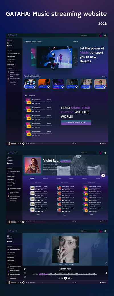 Gataha (Music streaming website) app interface music streaming ui uiux ux web website