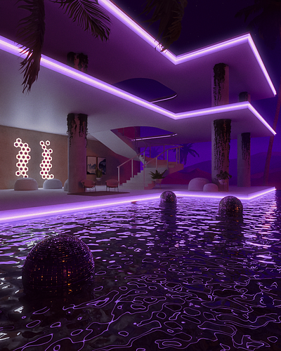 THE OUTRUM HOUSE 35mm 3d 80s blender cinema4d design graphic design landscape lights neon outrun photography vaporwave