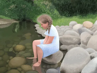 Telecom Pool digital drawing figure girl green illustration landscape nature painting portrait sketch tablet trees water woman