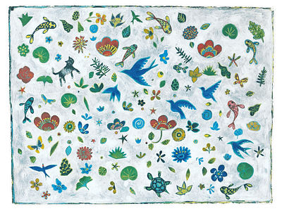 Pattern Illustration bird bug butterfly cat color drawing fish flower illustration leaves painting pattern plant star turtle