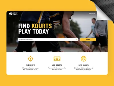 KourtFinder™ | Website Case Study and1 basketball black court court finder design directory finder kourt kourtfinder listing sport streetball ui ux website yellow