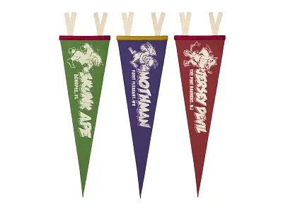CRYPTID MASCOTS - PENNANT MOCKUP branding design graphic design illustration logo mascot monsters print product retro sports type typography varsity vintage