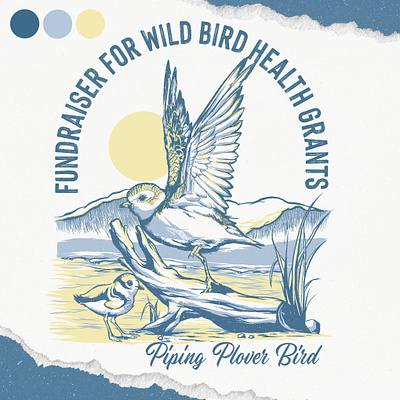 Piping Plover Bird Tshirt Design - Fundraiser for Wild Bird Heal beach branding classic design graphic design illustration logo mascot retro sand sea vector vintage