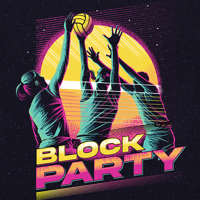 Block Party T-shirt design 80s branding classic design graphic design illustration logo mascot sport tshirt tshirt design vector volley