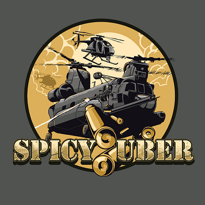 Spicy Uber tshirt with flying soldiers in hostile territory branding classic design graphic design helicopter illustration logo mascot plane soldier vector war