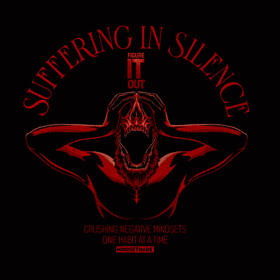 Blood Red Suffering in Silence Tshirt Design branding classic design graphic design illustration logo mascot retro scream skull tshirt tshirt design vector vintage