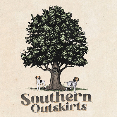 Design a southern style t-shirt design branding classic design dog graphic design illustration logo mascot oak oak tree racoon tree vector
