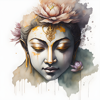 Buddha watercolor ai generated branding buddha buddha watercolor design graphic design illustration islandretreat logo ui ux vector
