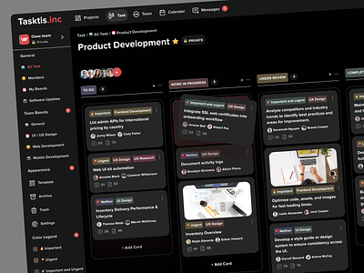 Tasktis - Project Management Dashboard Dark accessibility analytics dark dark ui dashboard kanban kanban board management productivity project management project management tool statistic task task management team team management ui ux web app web designm